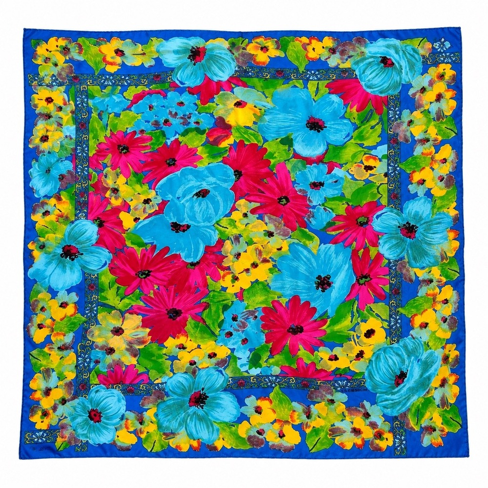 Vintage Liz Claiborne Silk Scarf Floral Made in Japan Colorful 31"